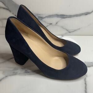Via Spiga | Classic Women's Blue Suede Round Toe Block Heel Carmen Pumps Sz 8.5
